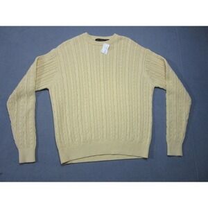 Eildon Hills Sweater Mens Large Yellow Cable Knit Crewneck Pullover Preppy